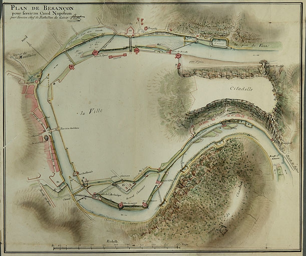 ensemble du génie civil : ouvrages liés au flottage des bois et à la navigation dans la traversée de Besançon (canal du Rhône au Rhin)
