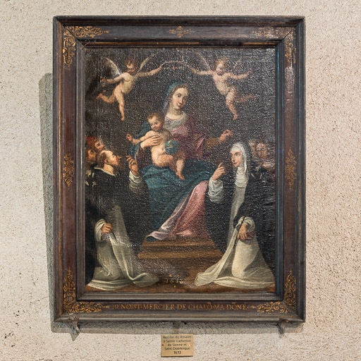 tableau : la remise du rosaire à saint Dominique et à sainte Catherine de Sienne