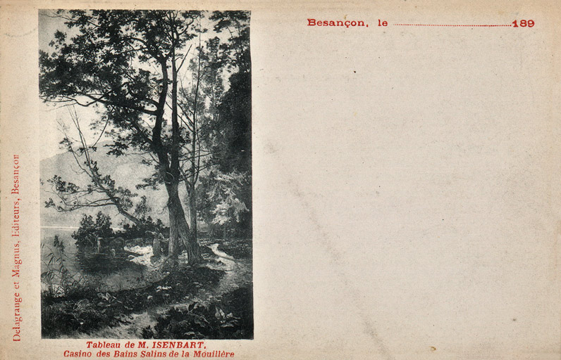 tableau : Paysage de bord de rivière avec des vaches