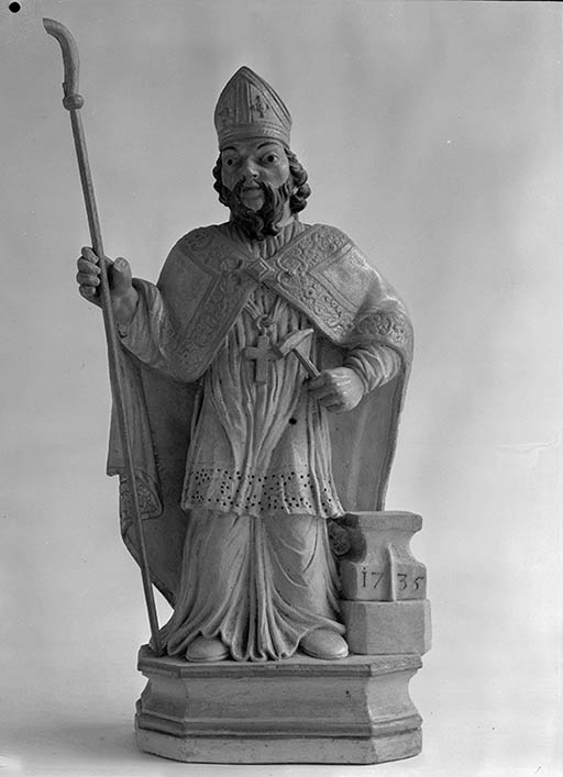 5 statues : Saint Eloi, saint Louis, sainte Barbe, sainte Brigitte de Suède, sainte Marguerite et groupe sculpté : saint Nicolas ressuscitant les trois petits clercs