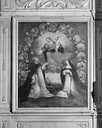 tableau d'autel : la Donation du rosaire à saint Dominique de Guzman et à sainte Catherine de Sienne