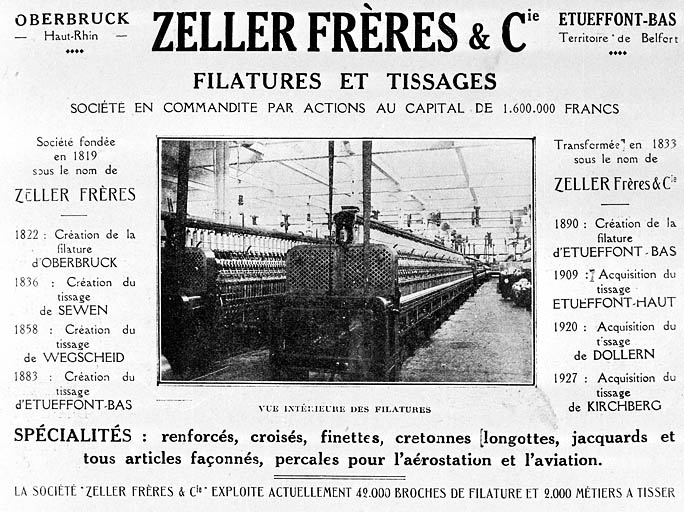 tissage et filature de coton Zeller Frères et Cie, puis Ets Zeller frères, puis usine d'articles en caoutchouc et de pièces détachées en matière plastique Transac