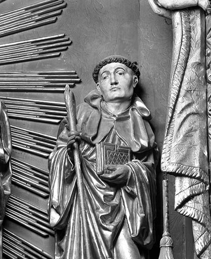 3 statues : Vierge à l'Enfant, saint Pierre et saint Benoît
