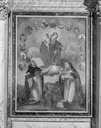 tableau d'autel : la Donation du rosaire à saint Dominique de Guzman et à sainte Catherine de Sienne