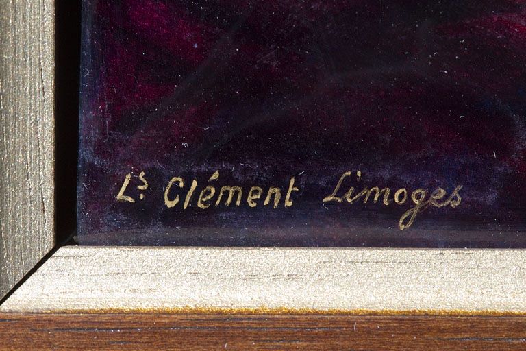 tableau émaillé : Femme au châle rouge