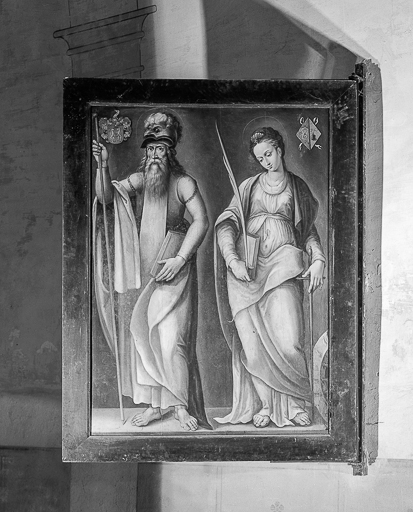 tableau : l'Adoration des bergers, saint Guillaume et sainte Catherine d'Alexandrie