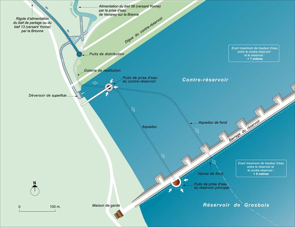 barrage du réservoir de Grosbois (canal de Bourgogne)