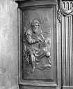 5 bas-reliefs de la chaire à prêcher : le Bon Pasteur et les quatre Evangélistes