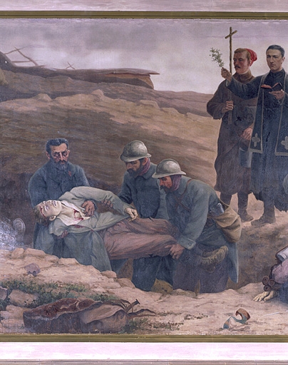 peinture monumentale : scène de la guerre de 1914-1918
