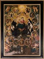 tableau : la Donation du rosaire à saint Dominique et sainte Catherine de Sienne (n° 1)