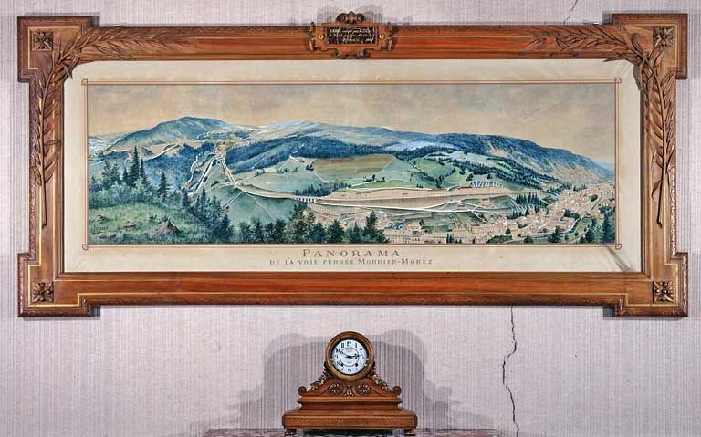 tableau et son cadre : Panorama de la voie ferrée Morbier - Morez