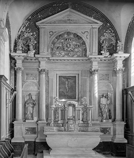 autel, gradin d'autel, tabernacle à dais d'exposition (ensemble du maître-autel)
