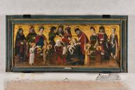 tableau d'autel : la Sainte Parenté avec saint Antoine et sainte Catherine d'Alexandrie