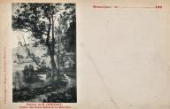 tableau : Paysage de bord de rivière avec des vaches