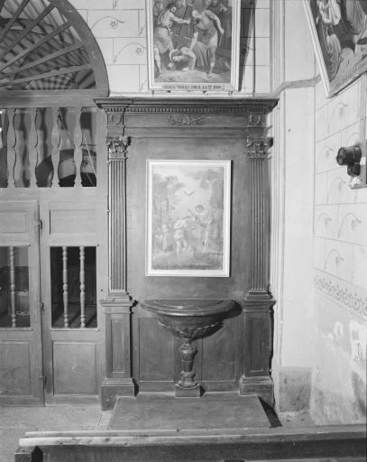 fonts baptismaux, retable et tableau : le Baptême du Christ
