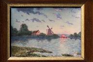 tableau émaillé : Paysage avec moulin à vent