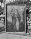 tableau (polyptyque) : sainte Barbe, l'Annonciation, saint Barthélemy et évêque