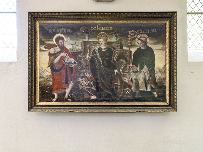tableau : saint Jean-Baptiste, sainte Catherine, saint Gilles et un donateur
