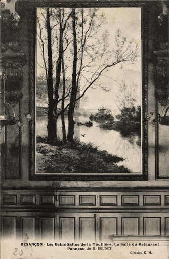 tableau : Paysage de bord de rivière avec un pont