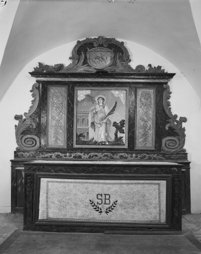 autel, gradin d'autel, retable (autel de sainte Barbe, dans la chapelle sud)